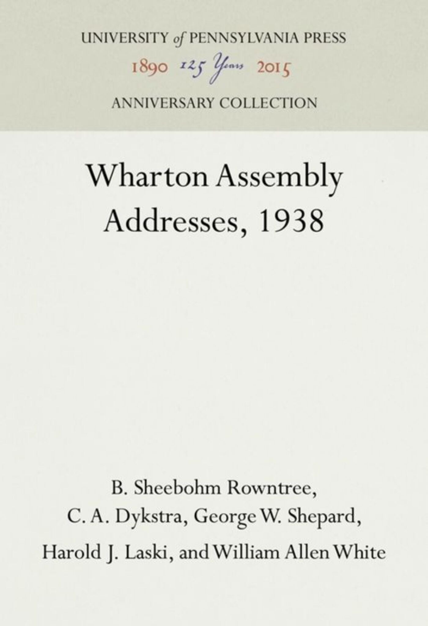 Cover image for Wharton Assembly Addresses, 1938 ISBN 9781512820973